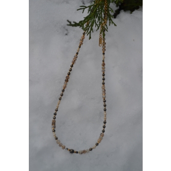 Naszyjnik handmade z kamieni pirytu i jaspisu.